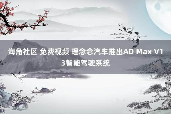 海角社区 免费视频 理念念汽车推出AD Max V13智能驾驶系统